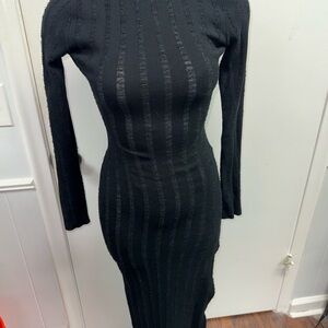 Hera Collection Black Textured Long Sleeve Dress